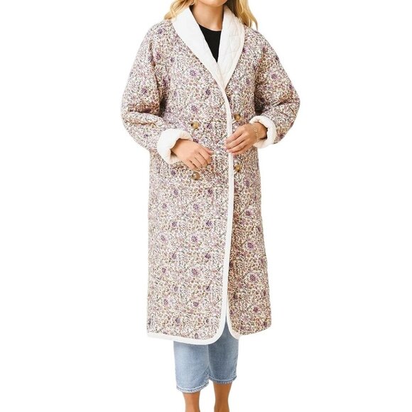 Xirena Harlyn Reversible Quilted Puffer Coat Ivory & Floral Pattern Womens Small - Picture 3 of 13